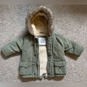 George Baby Faux Fur Parka Jacket Size 9-12 Months in Olive